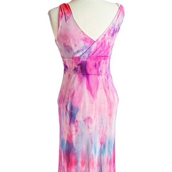 NEW long silk formal summer dress small red purple pink blue ombre painted blush - Picture 8 of 8